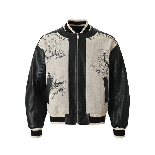 Chaqueta Suelta Estilo Retro Americano con Estampado de Alas de Ángel