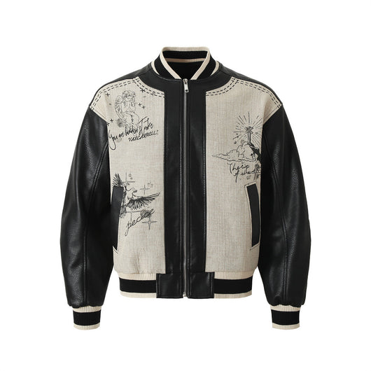 Chaqueta Suelta Estilo Retro Americano con Estampado de Alas de Ángel