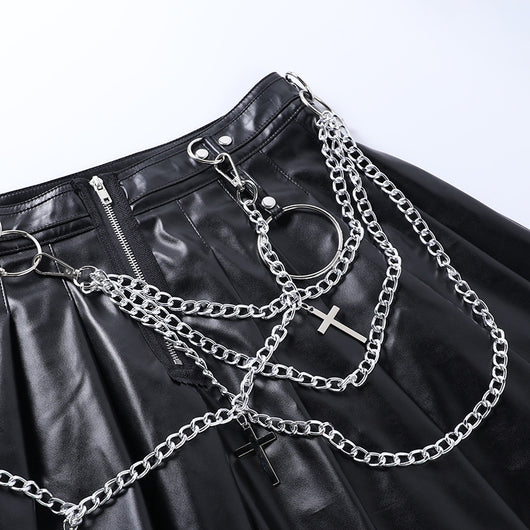 Falda de Cuero PU Plisada con Cadenas Punk - Image 25