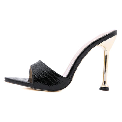 Sandalias Tacón Alto Punta Metálica Boca de Pez Estampado Serpiente - Image 9