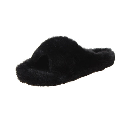 Pantuflas Cruzadas de Pelo de Conejo Suave para Mujer - Image 3