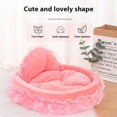 Cama Princesa para Mascotas con Encaje Teddy
