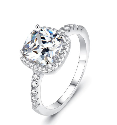 Anillo de Plata Esterlina 925 con Diamante Cuadrado