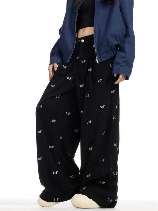 Pantalones Corduroy Retro Americano con Bordado Completo para Mujer - Corte Recto Holgado - Image 9