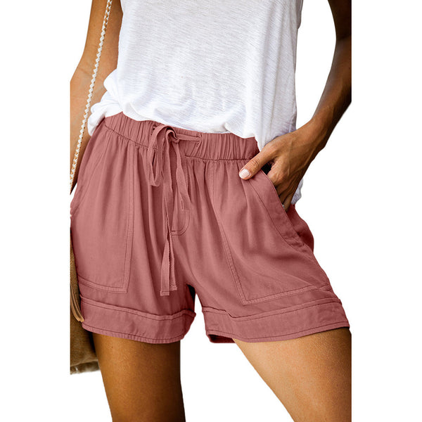 Shorts Anchos de Cintura Alta con Cordón y Encaje