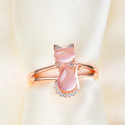 Juego de Joyas Felinas en Oro Rosa con Cristal de Cuarzo - Image 2