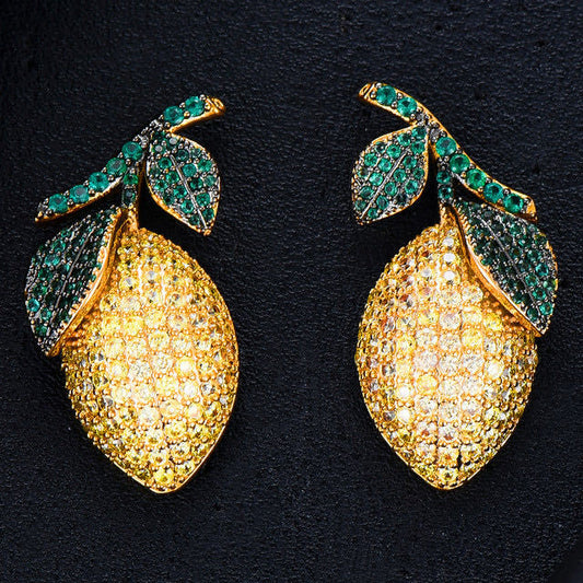 Aretes de Circonita Forma Mango en Oro Cepillado - Image 2