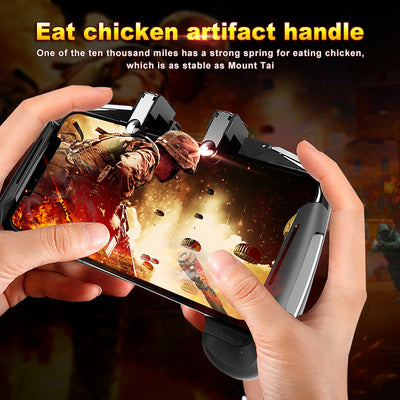 Black and white mobile game controller with L1R1 triggers holding a smartphone displaying a shooter game. - Image 4