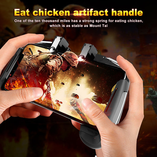 Black and white mobile game controller with L1R1 triggers holding a smartphone displaying a shooter game. - Image 4