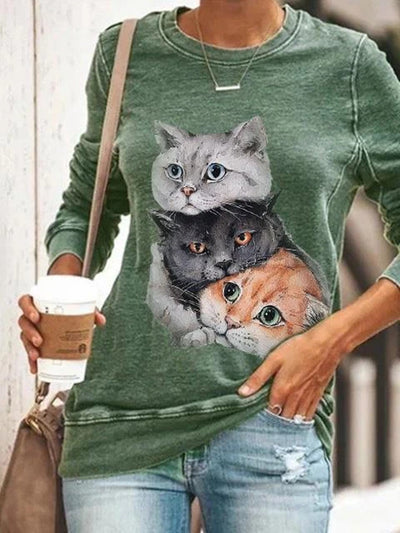 Sudadera Estampado Gatos Cuello Redondo Manga Larga - Image 11