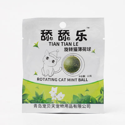 Two catnip licking balls, one in a blue plastic base and one in a green plastic base, on a white background. - Image 4