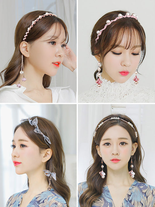 Diadema Coreana con Colgante de Borlas y Aretes Falsos - Image 2