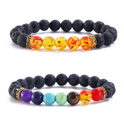 Pulsera de Chakras con Piedra Volcánica Natural para Aromaterapia y Energía Yoga