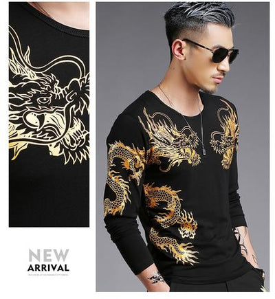 Playera Manga Larga Cuello Redondo Estilo Chino Dragón 3D Slim Fit - Image 16