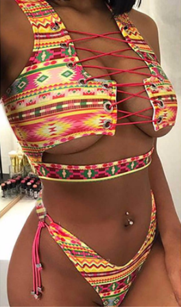 Bikini de Piña con Encaje para Mujeres de Busto Grande - Traje de Baño de Dos Piezas - Image 6