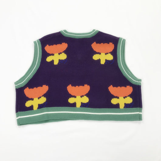 Chaleco Tejido Floral Cuello V Mujer - Suéter Corto Holgado Otoño Invierno - Image 13