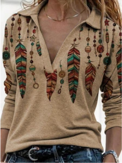 Suéter Retro con Cuello V y Estampado de Manga Larga - Image 3