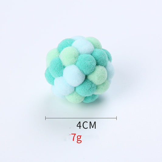 Red and green plush pom-pom ball cat toy, 4cm in diameter, for playful cats. - Image 2