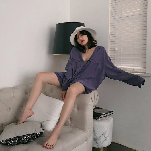 Blusa Larga Tencel a Rayas Morado - Camisa Suelta y Elegante para Otoño - Image 3