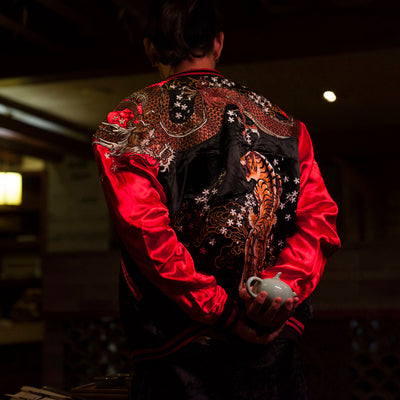 Chaqueta Reversible Bordado Dragón y Tigre