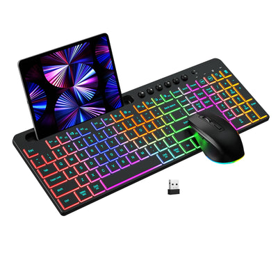 Kit Inalámbrico Teclado y Ratón Ergonómico con Ranura para Tarjeta y Iluminación LED - Image 5