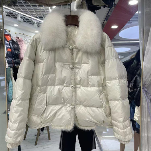 Chaqueta Térmica de Plumón de Pato Blanco con Cuello de Piel - Image 8