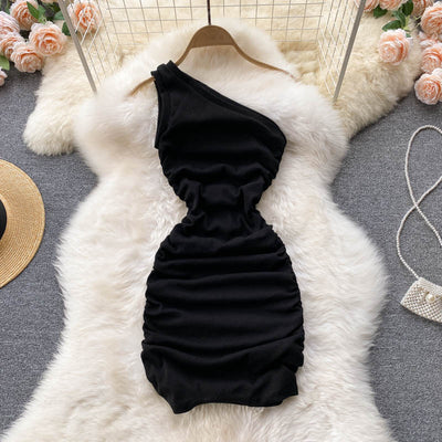 Vestido Tubo Plisado con Hombro Inclinado - Diseño Elegante en Colores Sólidos - Image 9
