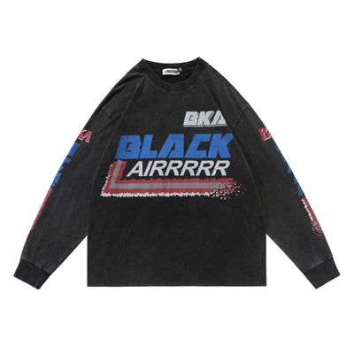Camiseta Manga Larga Cuello Redondo Efecto Desgastado con Letras Racing - Image 3
