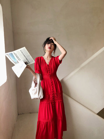 Vestido Retro de Verano con Escote V y Cintura Marcada para Mujer - Image 7