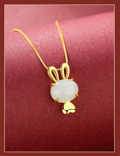 Collar Colgante Conejo de Jade Hetian Natural en Plata S925 - Image 9