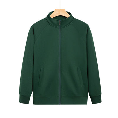 Purple full-zip jacket with a stand-up collar, raglan sleeves, and front pockets, displayed on a hanger. - Image 7