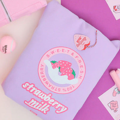 Sudadera con Cierre Strawberry Milk para Mujer - Estilo Casual Invierno Rosa y Lavanda - Image 5