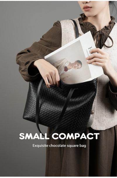 Bolsa de Cuero Genuino con Tejido - Diseño Versátil de Un Hombro para Mujer - Image 14