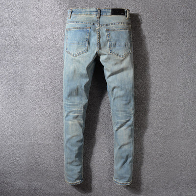 Pantalones Jeans Slim Fit con Pliegues y Bloques de Color para Hombre - Image 3