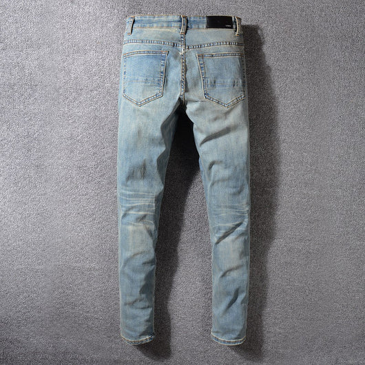 Pantalones Jeans Slim Fit con Pliegues y Bloques de Color para Hombre - Image 3