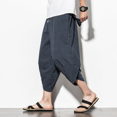 Pantalones Cortos de Lino Casual con Rayas Verticales para Hombre - Image 10