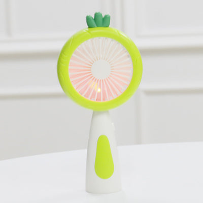 White and lime green children's handheld fan with a round head, small leaf accent, and fruit-like design. - Image 10