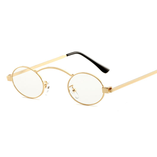 Fashionable small frame round sunglasses with black metal frames and dark grey lenses on a white background. - Image 15