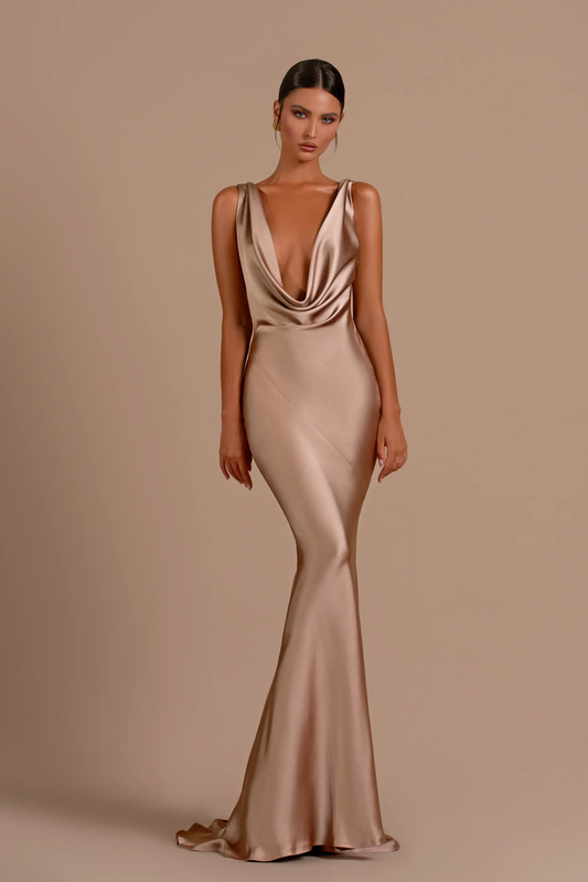 Vestido de Dama de Honor Sirena con Escote en V - Elegante Vestido de Satén para Bodas y Eventos Formales - Image 2