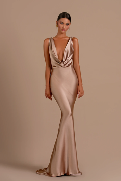Vestido de Dama de Honor Sirena con Escote en V - Elegante Vestido de Satén para Bodas y Eventos Formales - Image 2