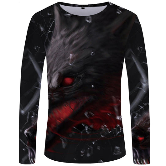 Camiseta Manga Larga Serie Lobo Impresión 3D para Hombre