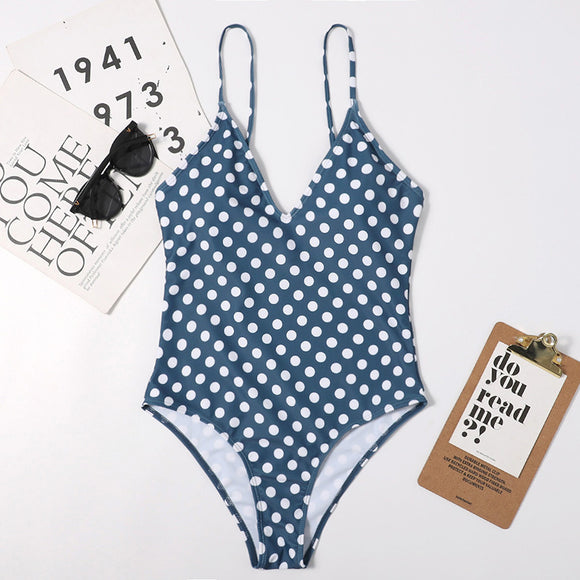 Traje de Baño Vintage de Una Pieza con Lunares y Cintura Ajustable