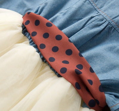 Vestido Infantil Denim con Panel de Malla - Falda de Moda - Image 10