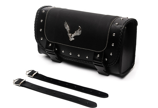 Bolsa Lateral de Cuero PU para Motocicleta con Emblema Águila - Almacenamiento Sissy Bar