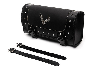 Bolsa Lateral de Cuero PU para Motocicleta con Emblema Águila - Almacenamiento Sissy Bar