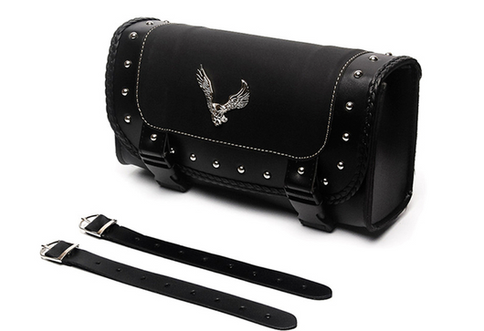 Bolsa Lateral de Cuero PU para Motocicleta con Emblema Águila - Almacenamiento Sissy Bar