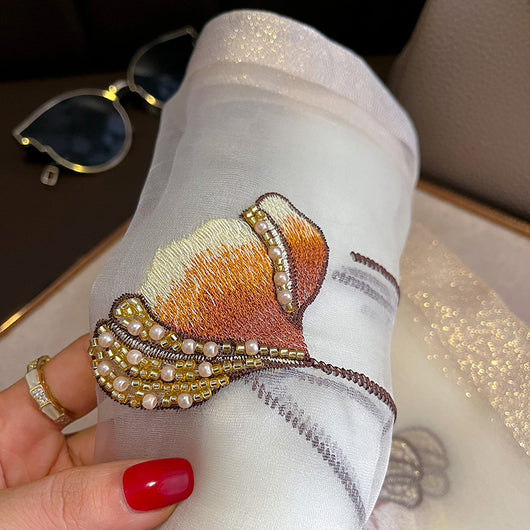 Bufanda de Seda Bordada Estilo Chino con Flores de Perla - Chal Cálido para Mujer - Image 3