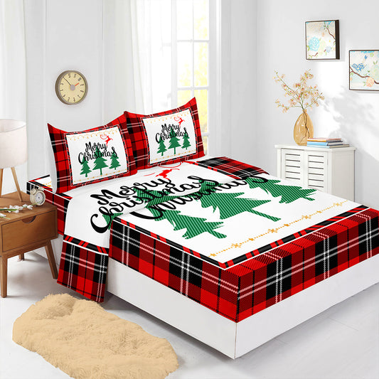 Juego de Sábanas Navideñas Ajustables Rojo - Funda de Colchón Estampada 4 Piezas - Image 2