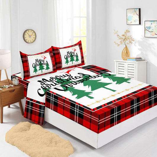 Juego de Sábanas Navideñas Ajustables Rojo - Funda de Colchón Estampada 4 Piezas - Image 2