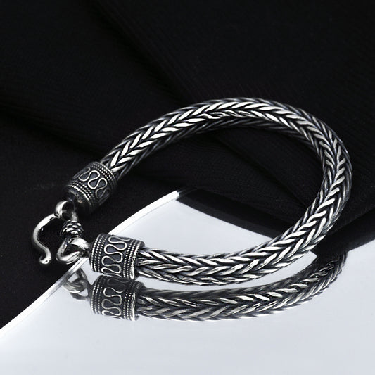 Pulsera de Plata 925 Tailandesa Artesanal con Cadena de Flores de Cáñamo - Diseño Vintage - Image 2